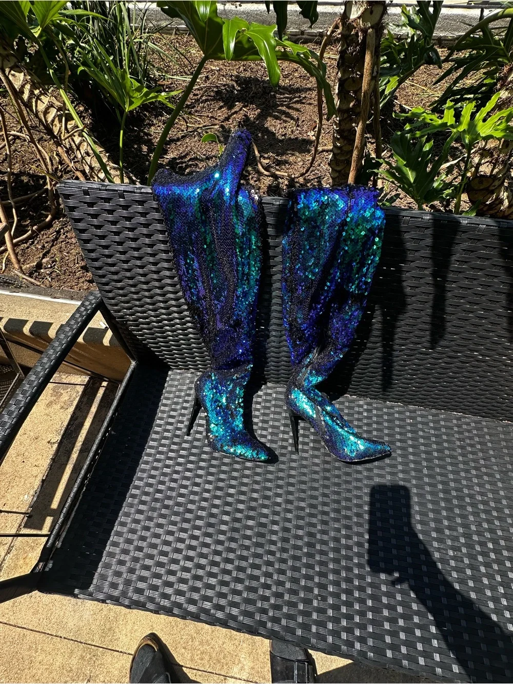 Dolls Kill Iridescent Sequin Over-the-Knee Boots in Blue-Green-Purple - Picture 3 of 6